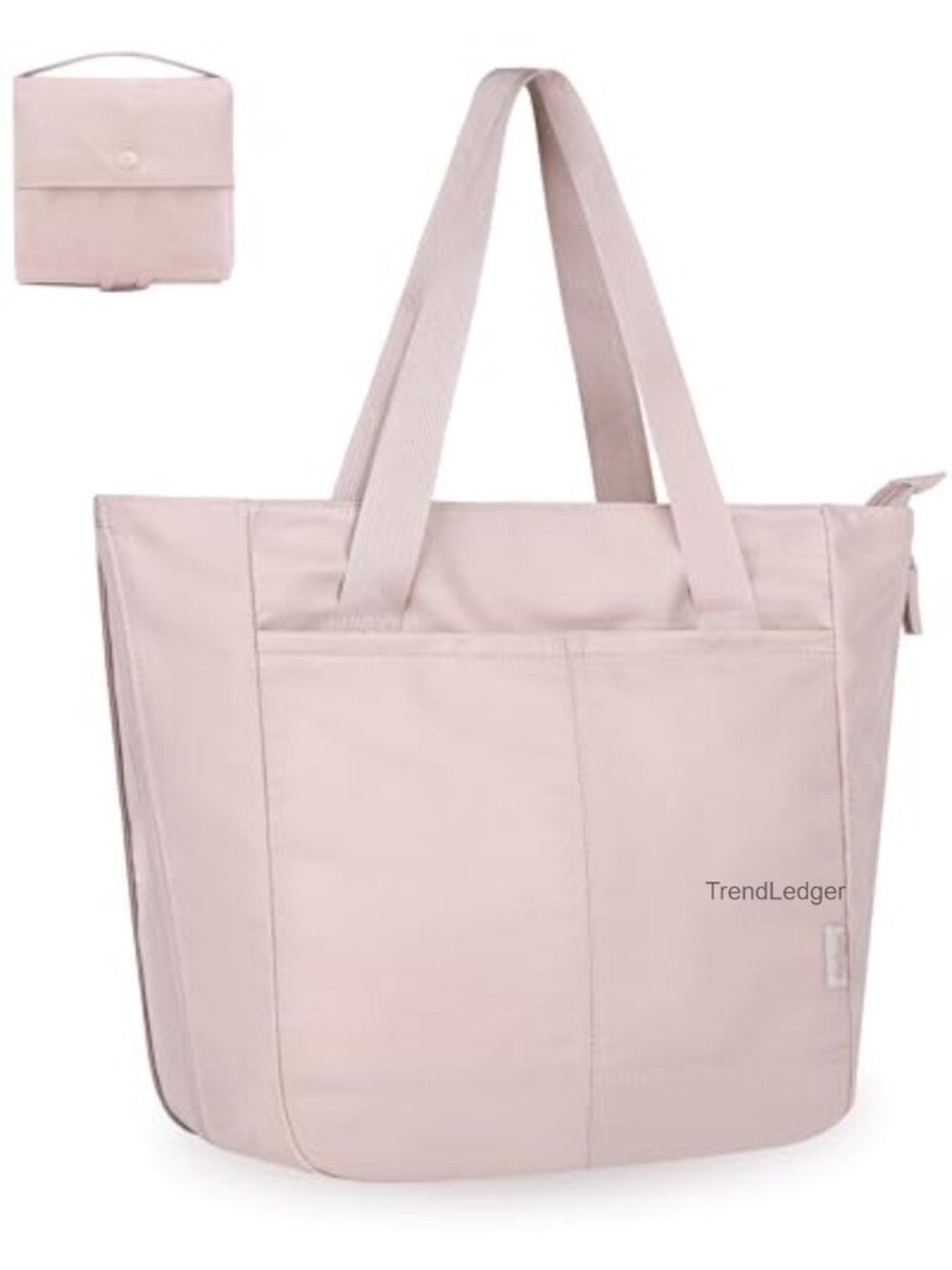 Foldable Tote Bag with Cup Holder & Zipper, Travel Shoulder Handbag for Work